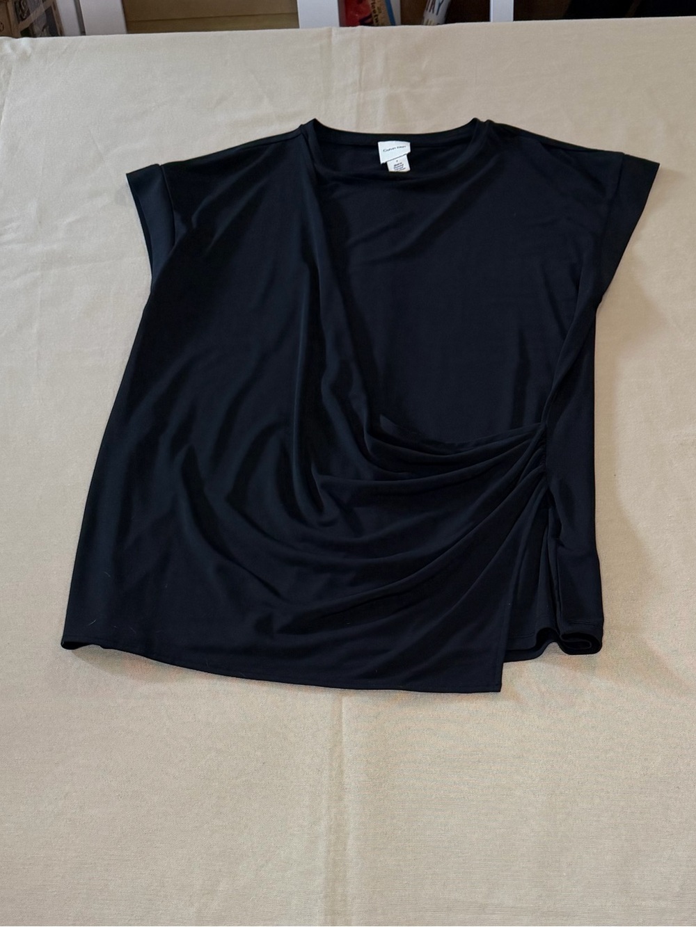 Calvin Klein Black Draped Short Sleeve Top